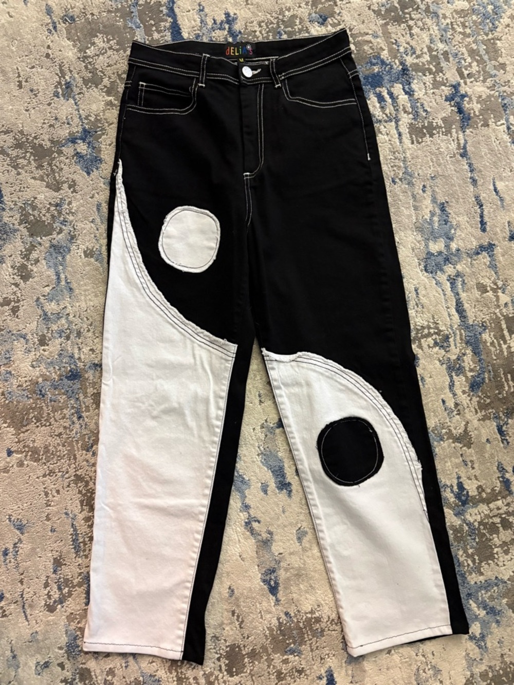 dELiA*s Women's Black & White Patchwork yin yang pants